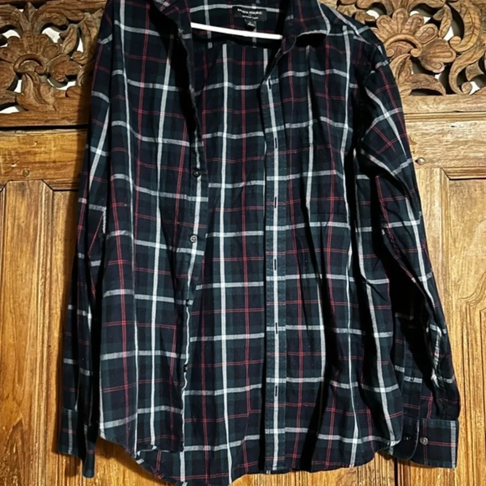 Banana Republic Navy and Red Plaid Flannel Shirt